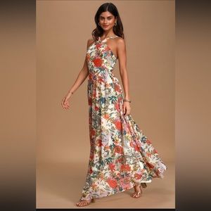 NWT Lulu’s- Lilija Cream Floral Print Maxi Dress